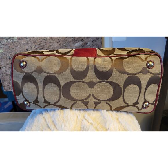 Y2K Coach Signature Stripe Framed Carryall Tote Satchel F17424 Red Stripe - Picture 12 of 16